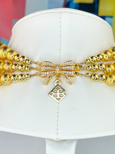 3 Strand Gold Beaded Brianna Necklace