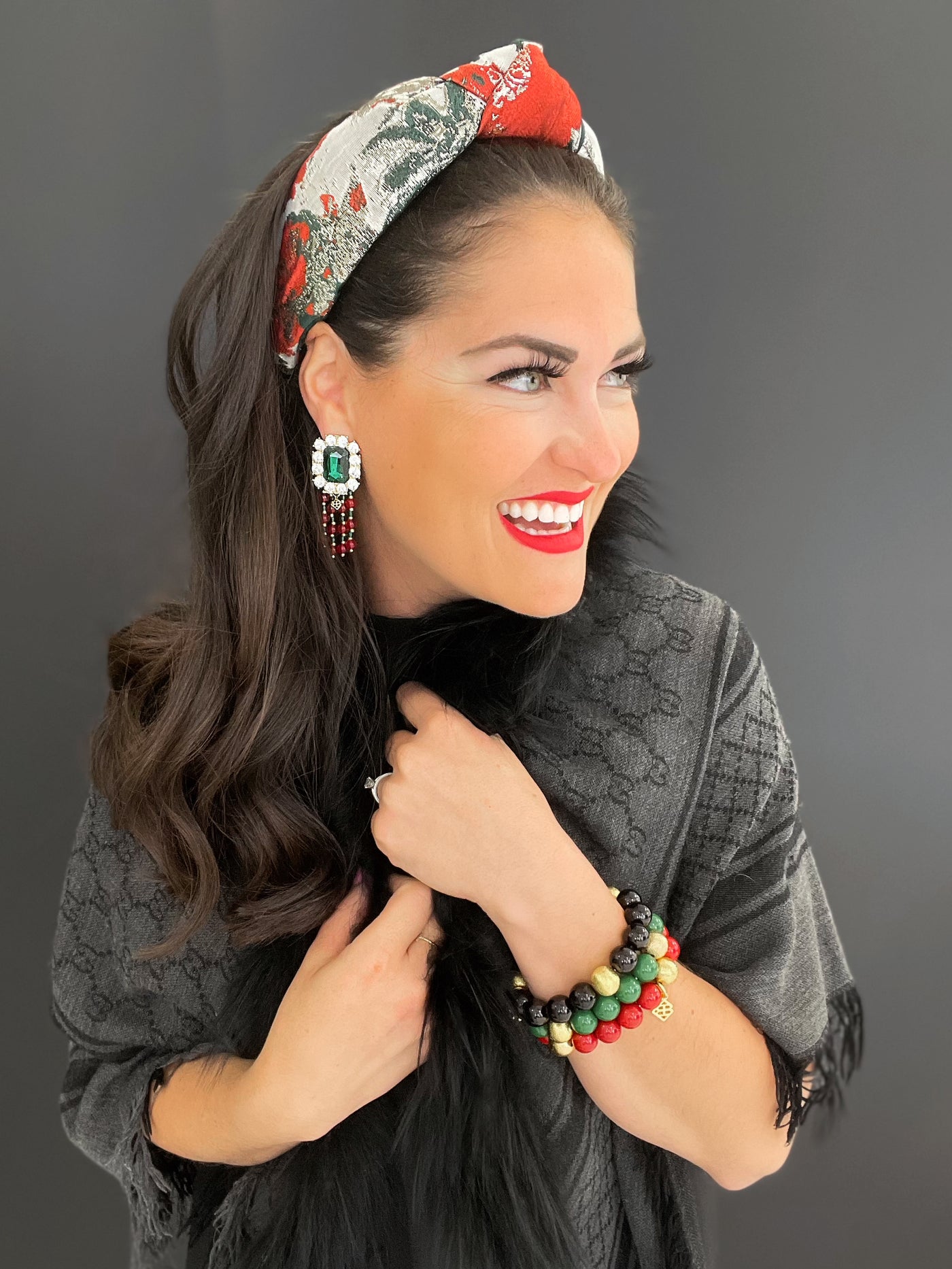 Winter Poinsettia Brocade Headband