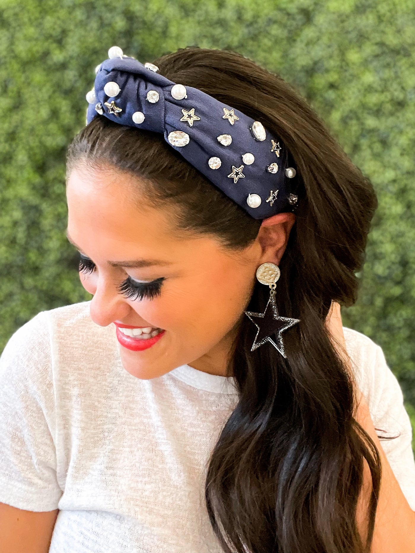 Navy and Silver Stars Headband