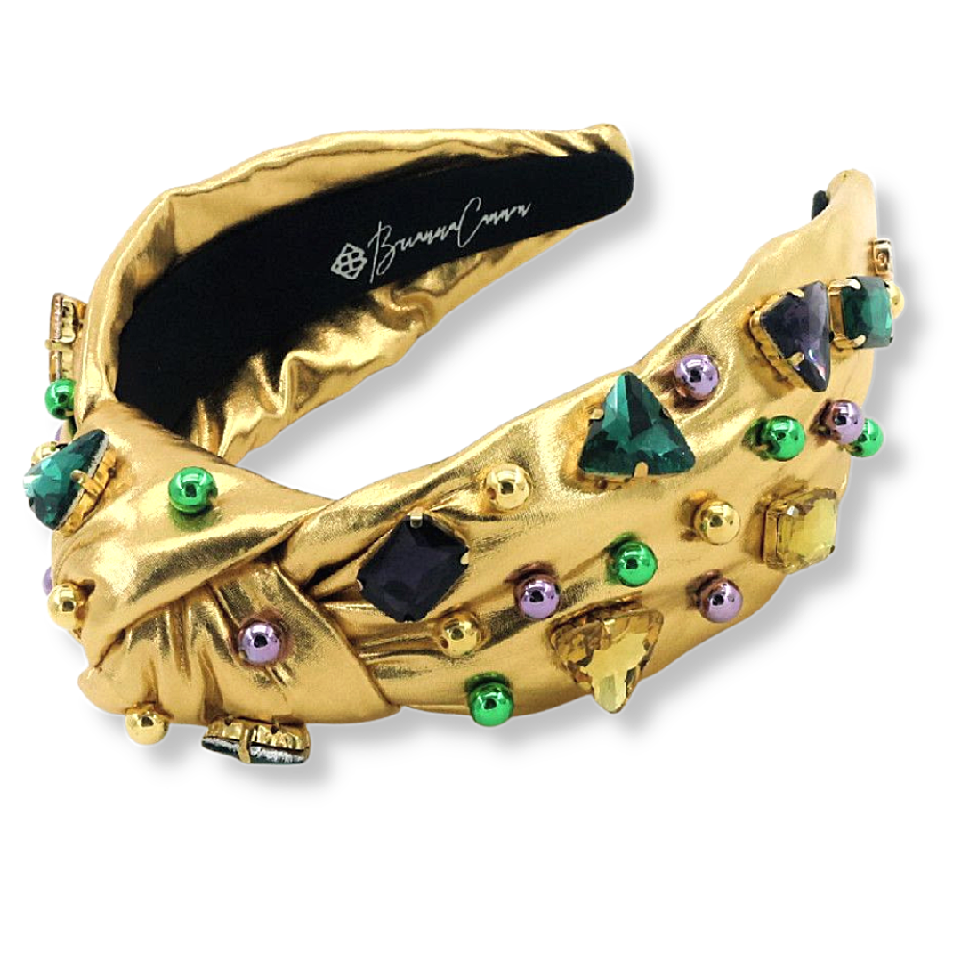 Gold Mardi Gras Headband with Gold Beads and Crystals