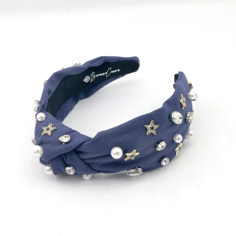 Navy and Silver Stars Headband