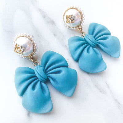 Bow Earrings with Pearl Logo Top (2 COLORS)