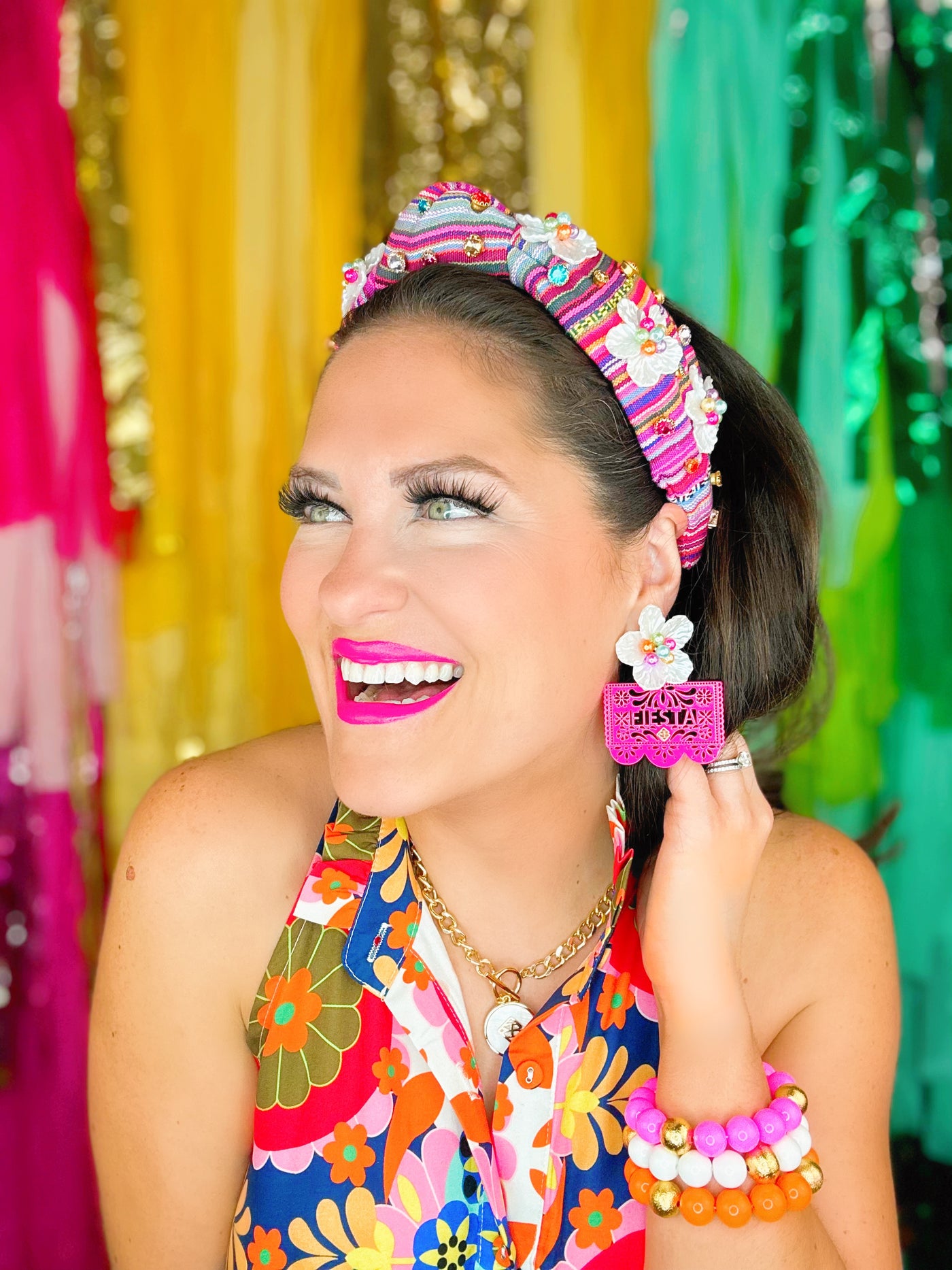 Hot Pink Fiesta Papel Picado Earrings