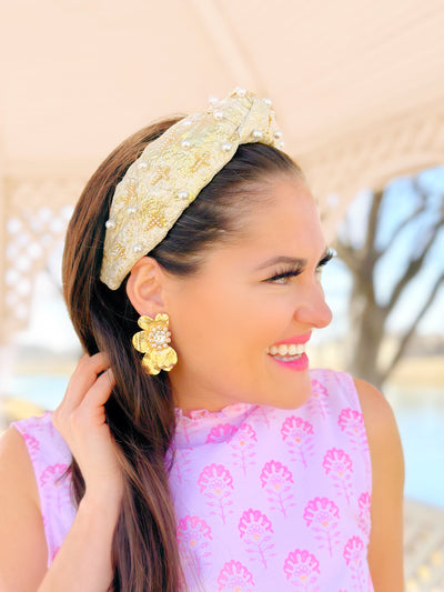 Gold and Ivory Metallic Headband with Pearls and Crosses