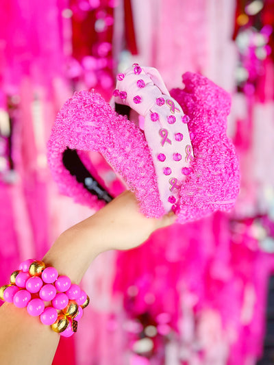 Breast Cancer Awareness Headband with Pink Stones and Charms