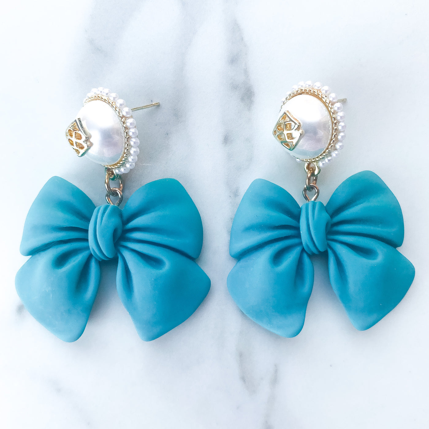 Bow Earrings with Pearl Logo Top (2 COLORS)