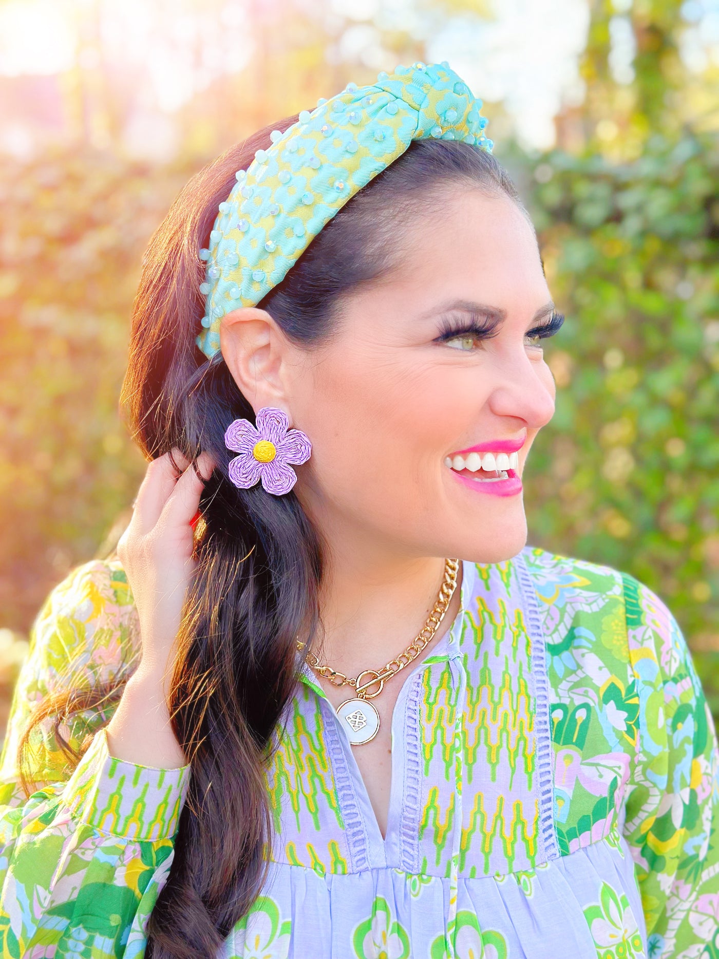 Purple Raffia Daisy Earrings