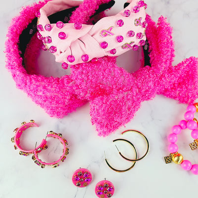 Breast Cancer Awareness Headband with Pink Stones and Charms