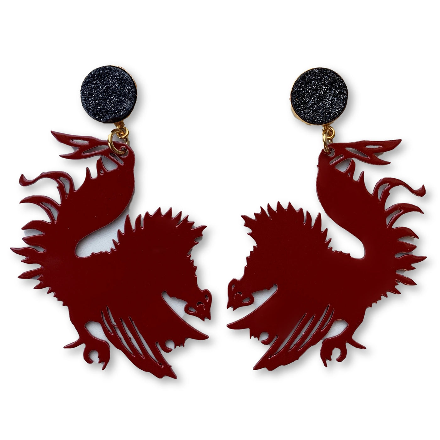 University of South Carolina Garnet Gamecock Earrings with Black Druzy