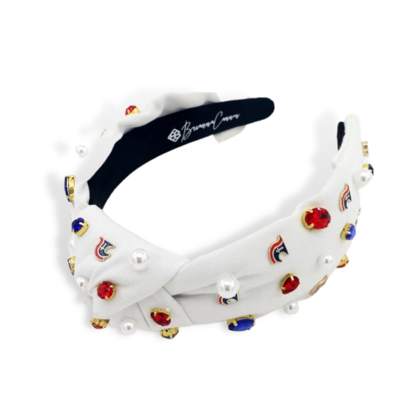 Adult Size White TCA Logo Headband With Pearls and Crystals