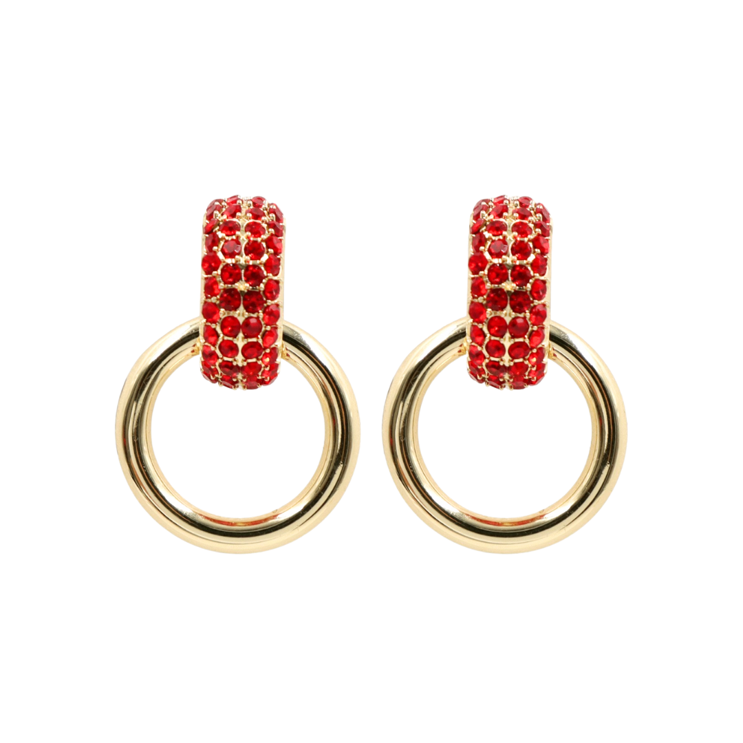 Red Crystal & Gold Knocker Earrings