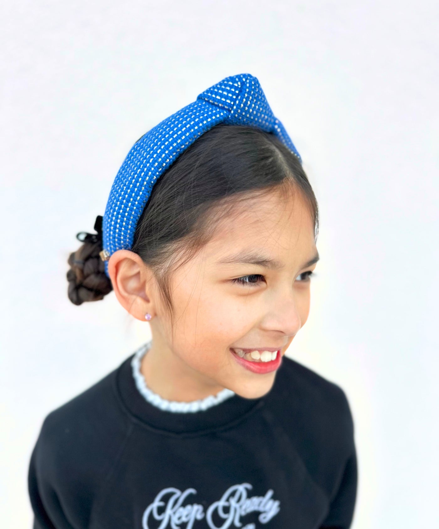 Child Size Solid Tweed and Gold Headband in Blue