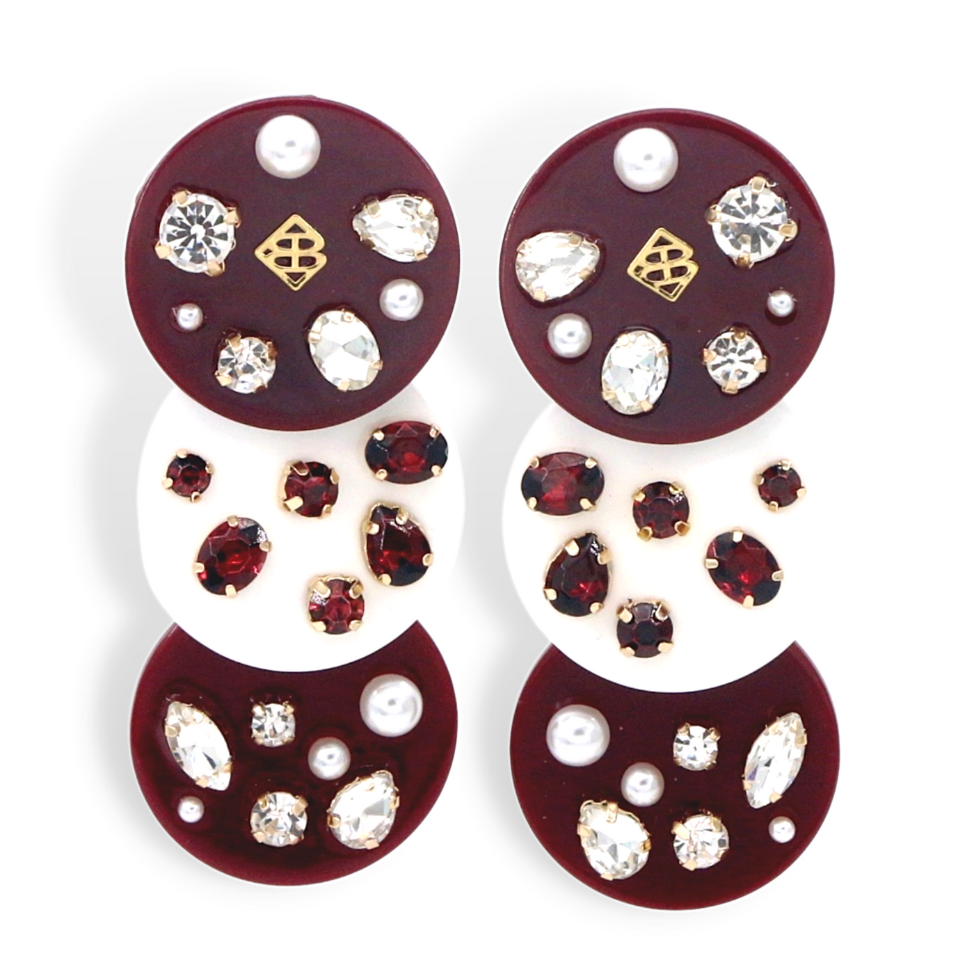 Maroon and White Triple Dot Earrings