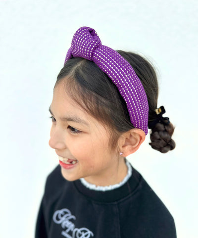 Child Size Solid Tweed and Gold Headband in Purple