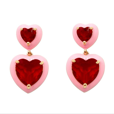 Pink and Red Crystal Double Drop Earring