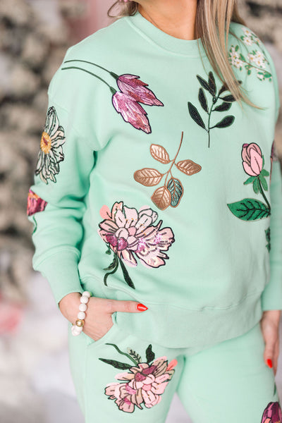 Snowdrop Botanical Sweatshirt in Mint