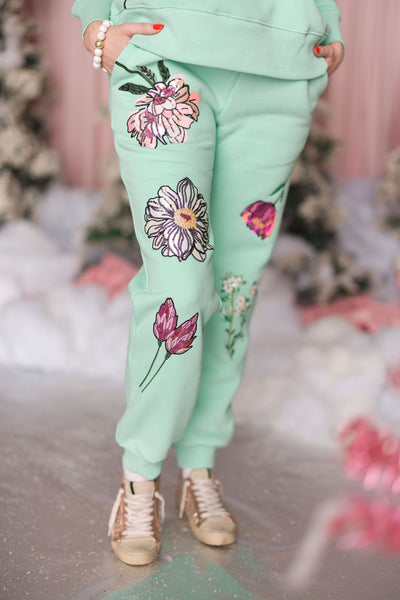 Snowdrop Botanical Sweatpants in Mint