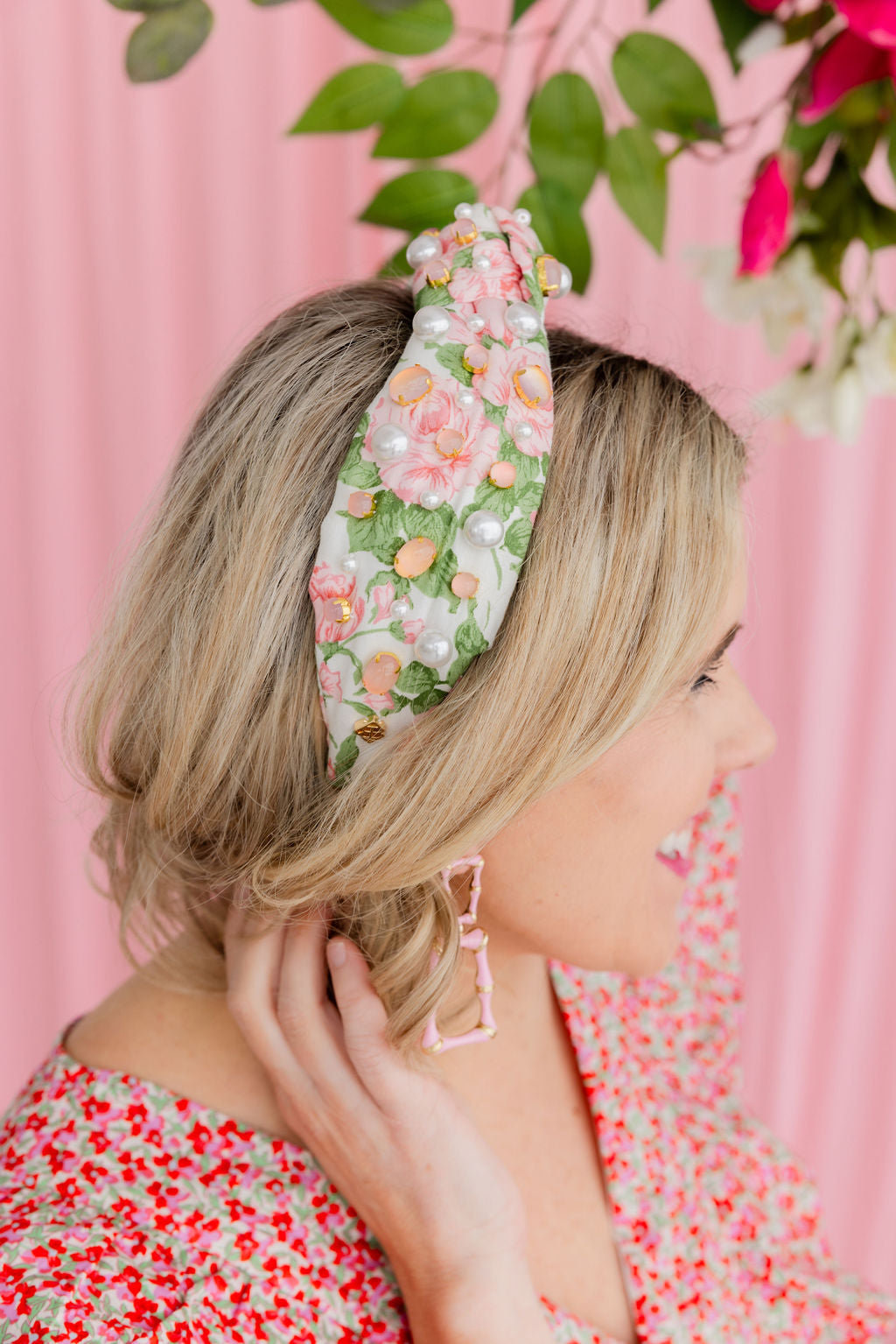 Pink Enamel Bamboo Earrings