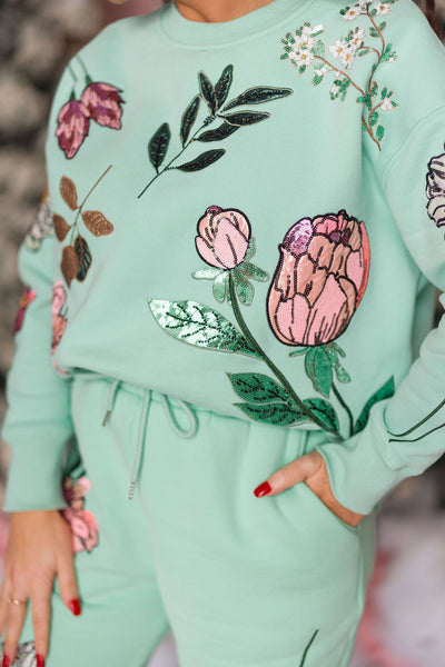 Snowdrop Botanical Sweatshirt in Mint