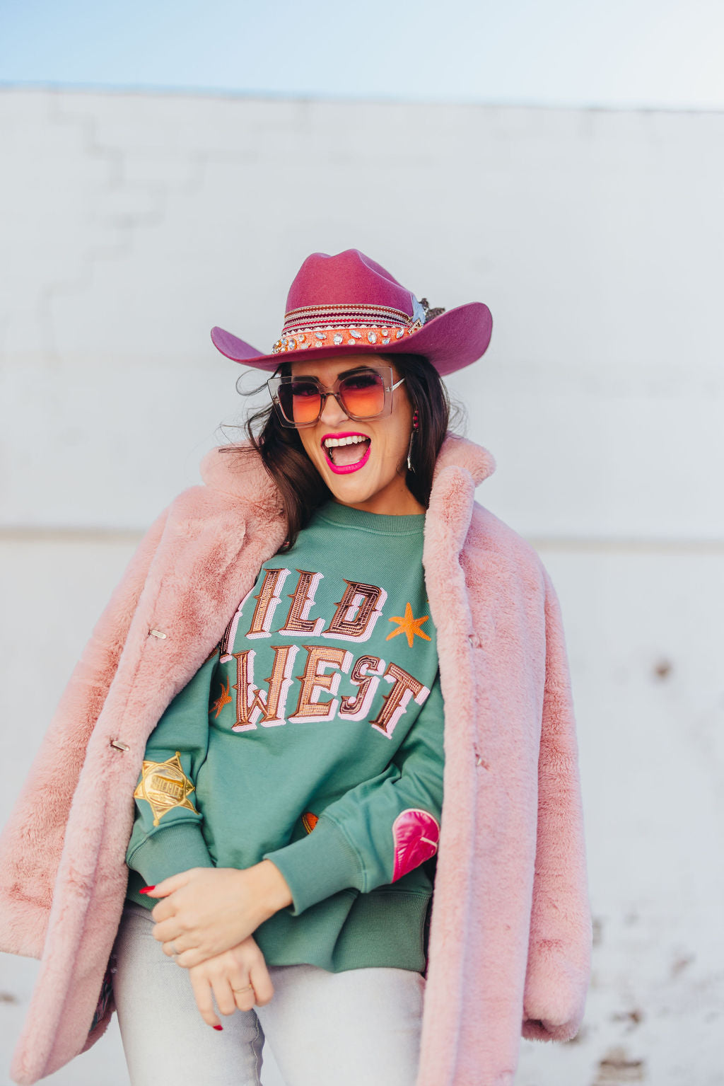 Dusty Pink Vegan Fur Coat with Floral Lining