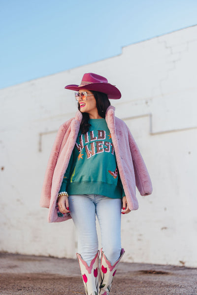 Dusty Pink Vegan Fur Coat with Floral Lining