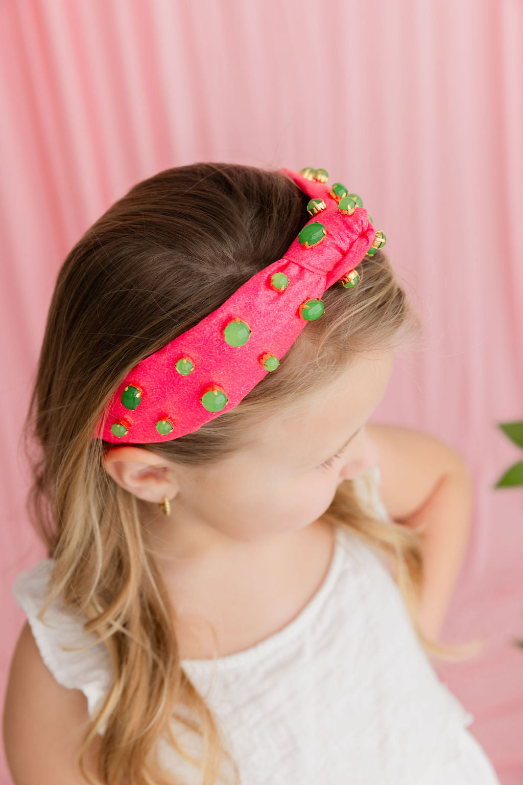 Child Size Pink Shimmer Headband with Jade Stones