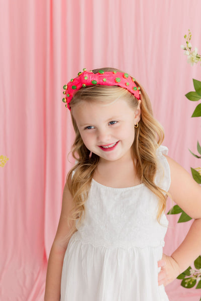 Child Size Pink Shimmer Headband with Jade Stones