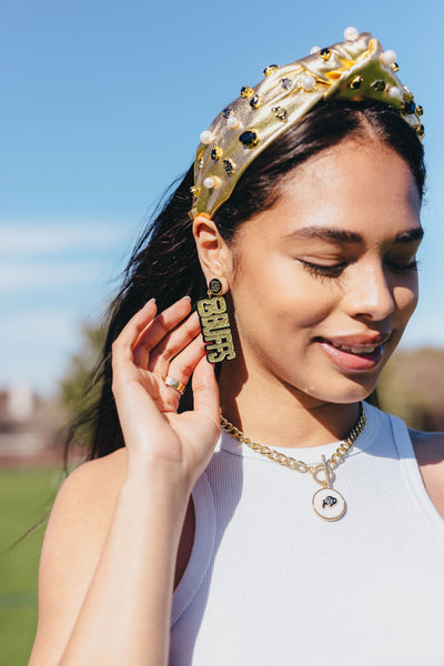 Colorado Gold Glitter & Black GO BUFFS Earrings