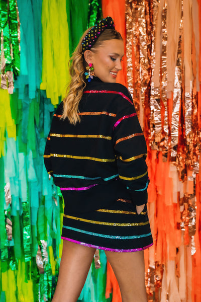 BC Black Rainbow Sequin Stripe Sweatshirt & Skirt Set