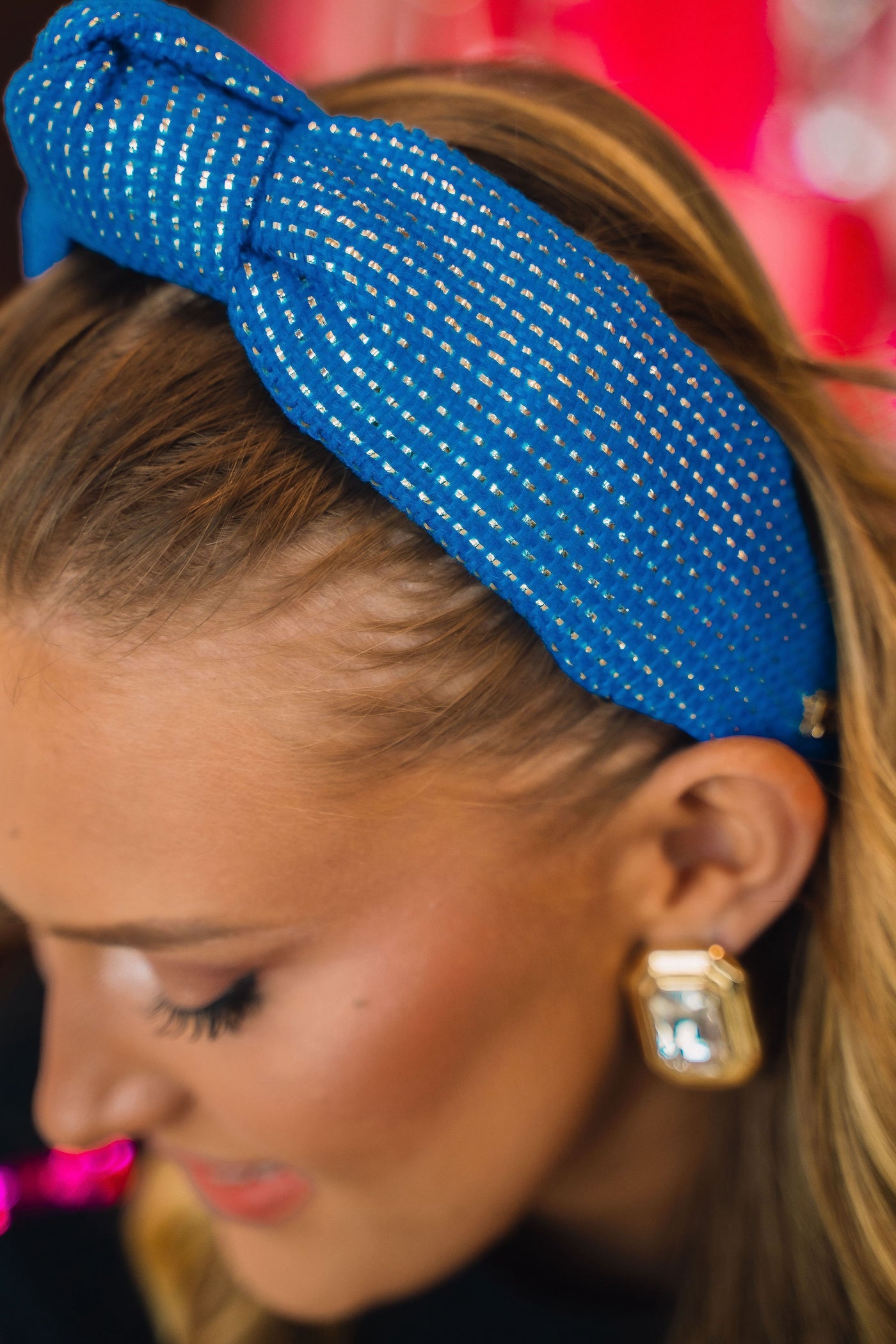 Adult Size Solid Tweed and Gold Headband in Blue