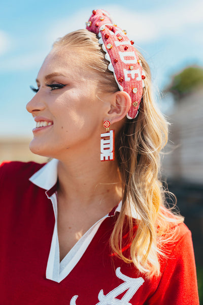 Alabama White & Crimson Glitter ROLL TIDE Earrings