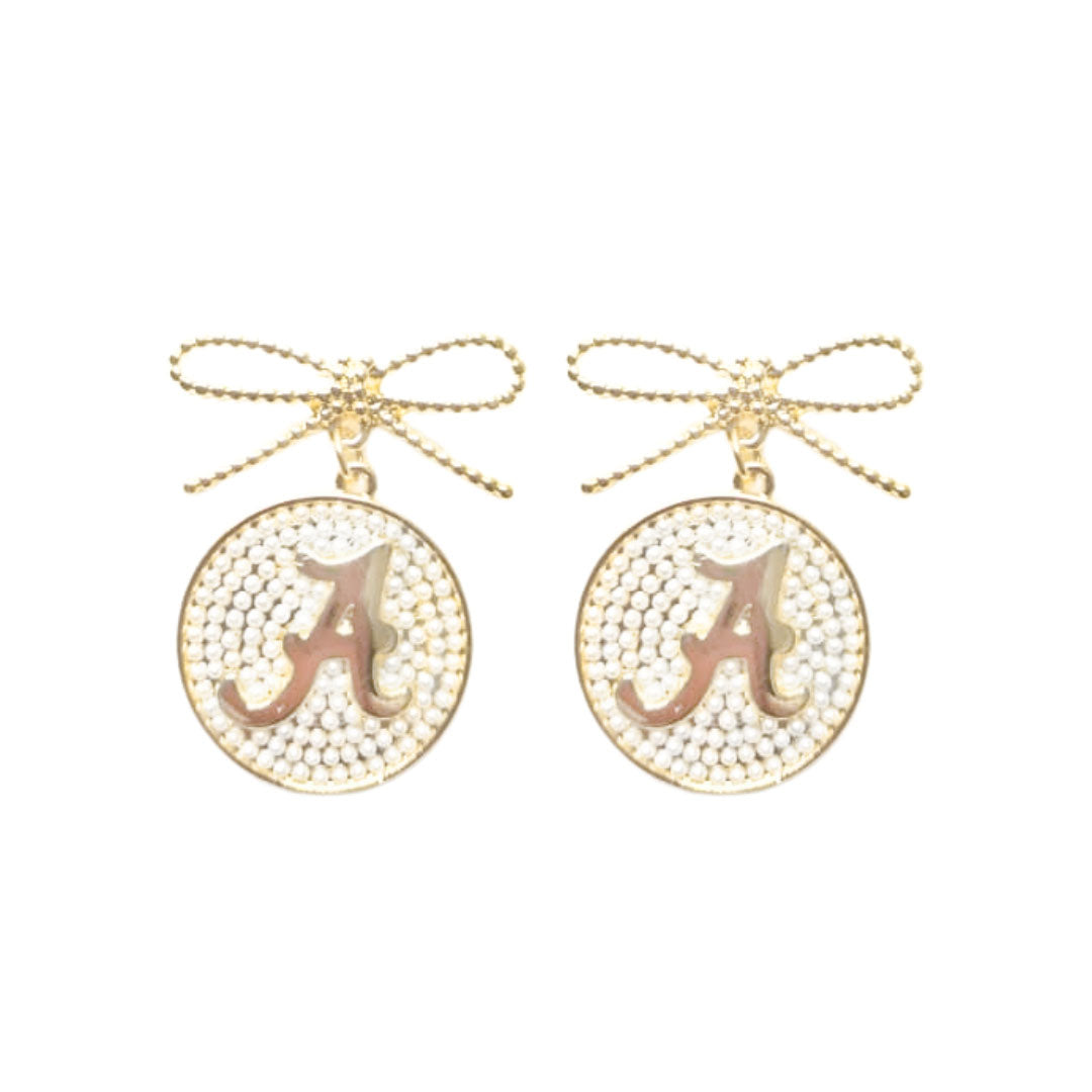 Alabama Pearl Bow Medallion Earrings