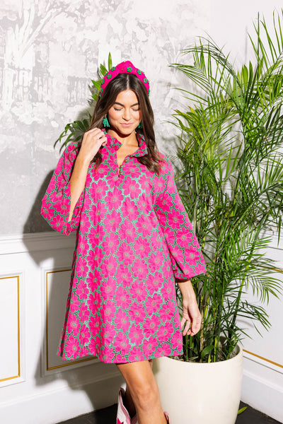 BC Caftan - Green and Fuchsia Eyelet