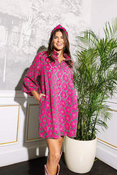 BC Caftan - Green and Fuchsia Eyelet