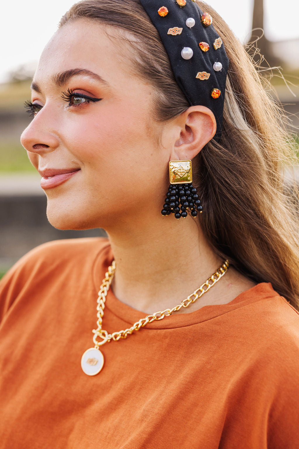 Square BC Icon Black Beaded Earrings