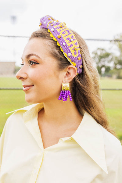 Square BC Icon Purple Beaded Earrings