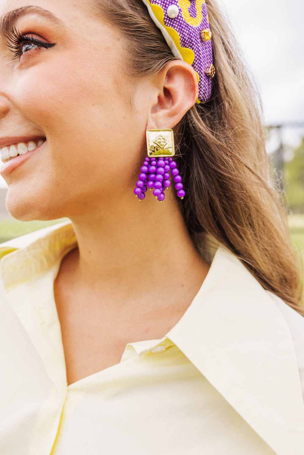 Square BC Icon Purple Beaded Earrings