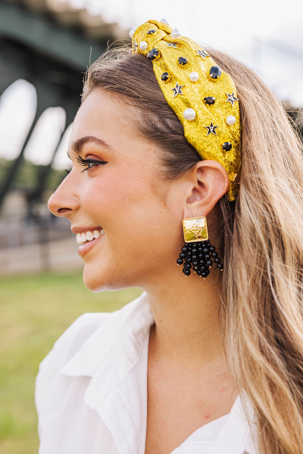 Square BC Icon Black Beaded Earrings