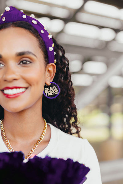 LSU Purple Pavé Hoop Earrings