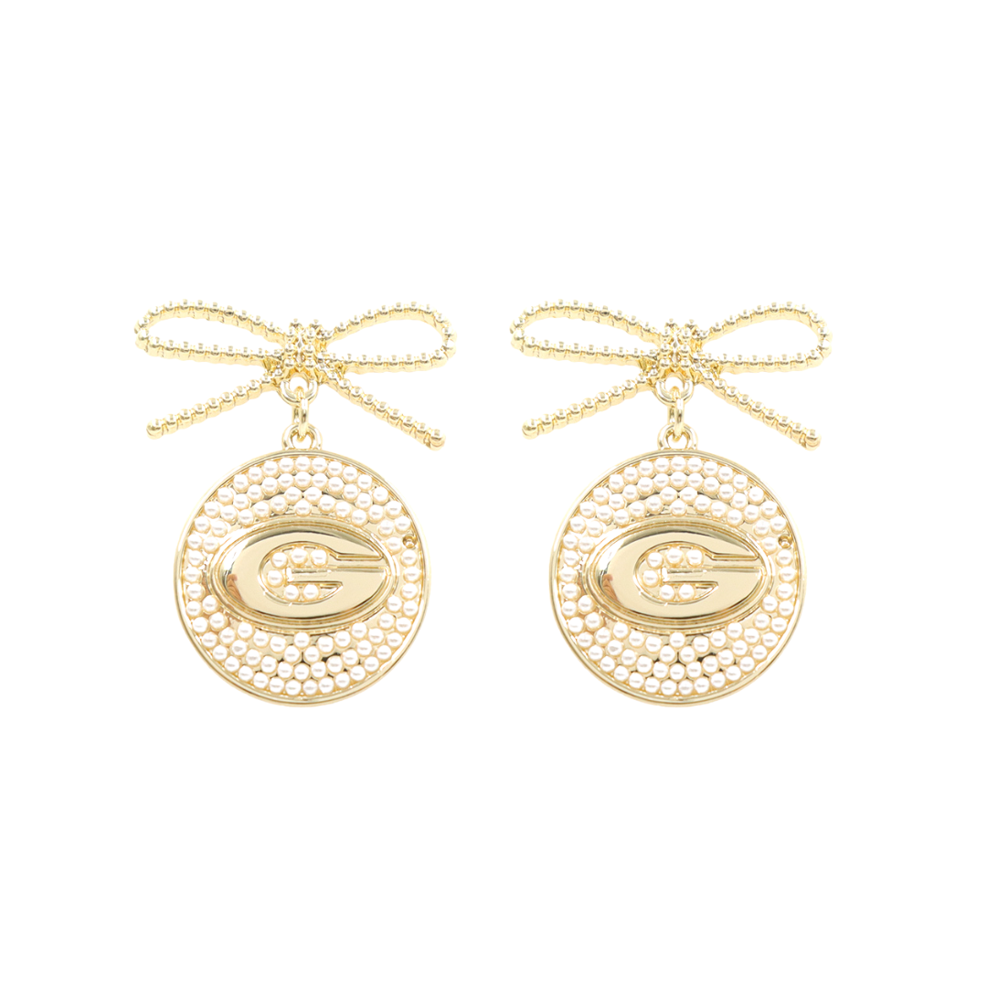 Georgia Pearl Bow Medallion Earrings