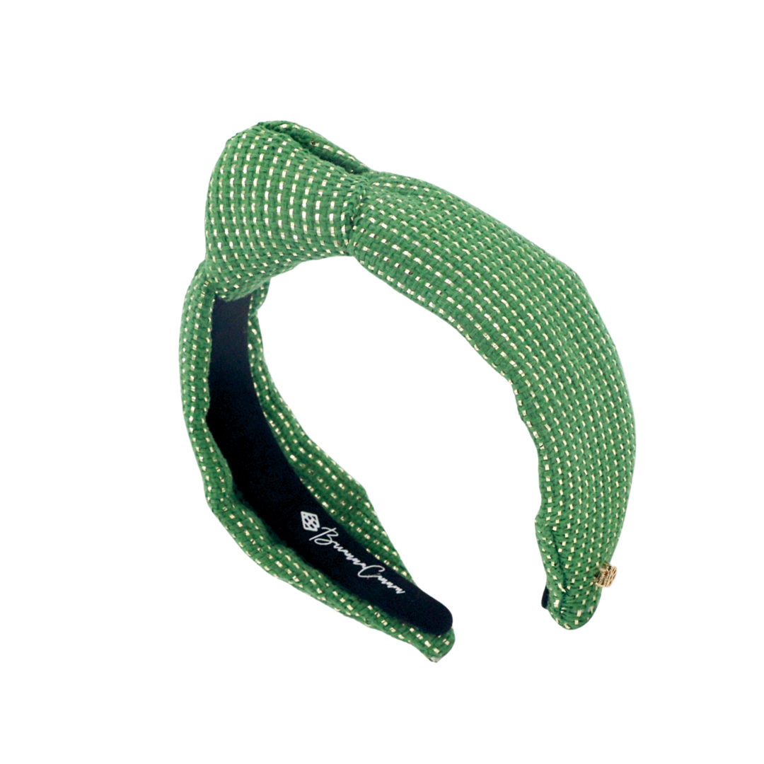 Child Size Solid Tweed and Gold Headband in Green