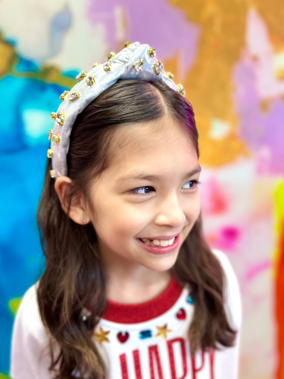 Child Size Shimmer Headband with Hand-Sewn Crystals in Silver