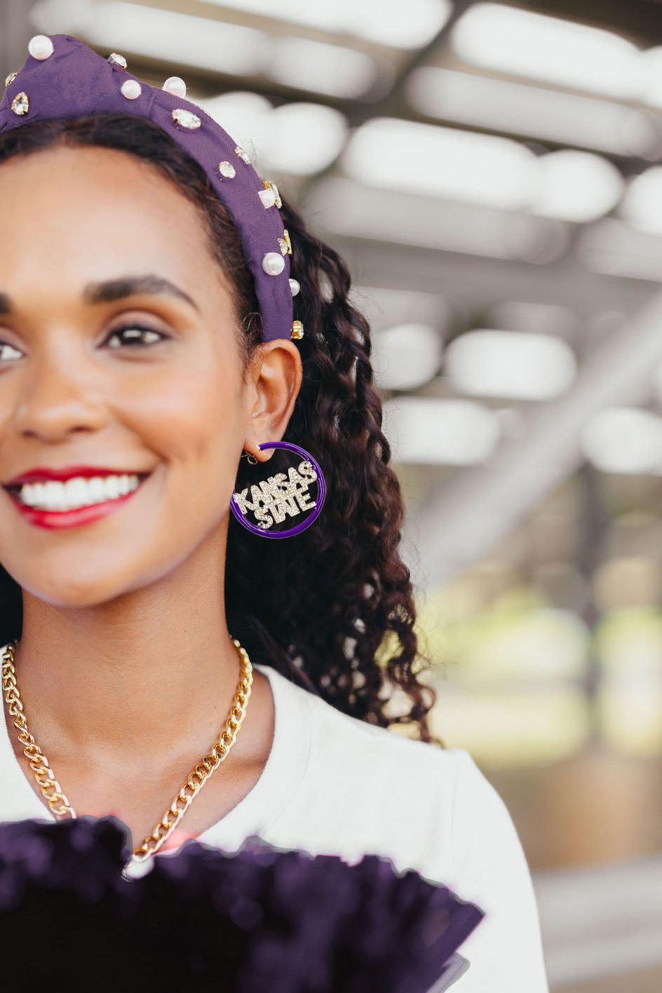 Kansas State Purple Pavé Hoop Earrings