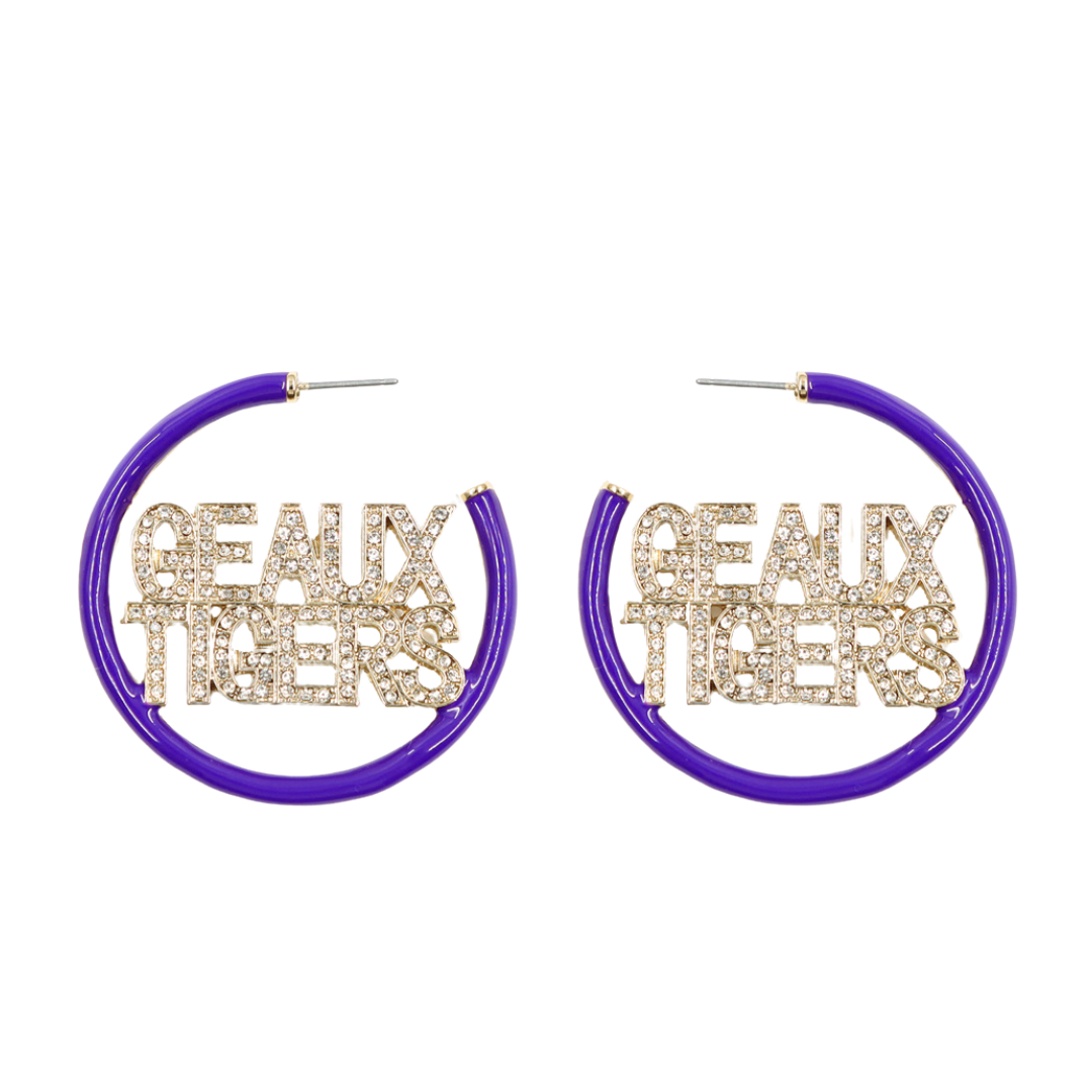 LSU Purple Pavé Hoop Earrings