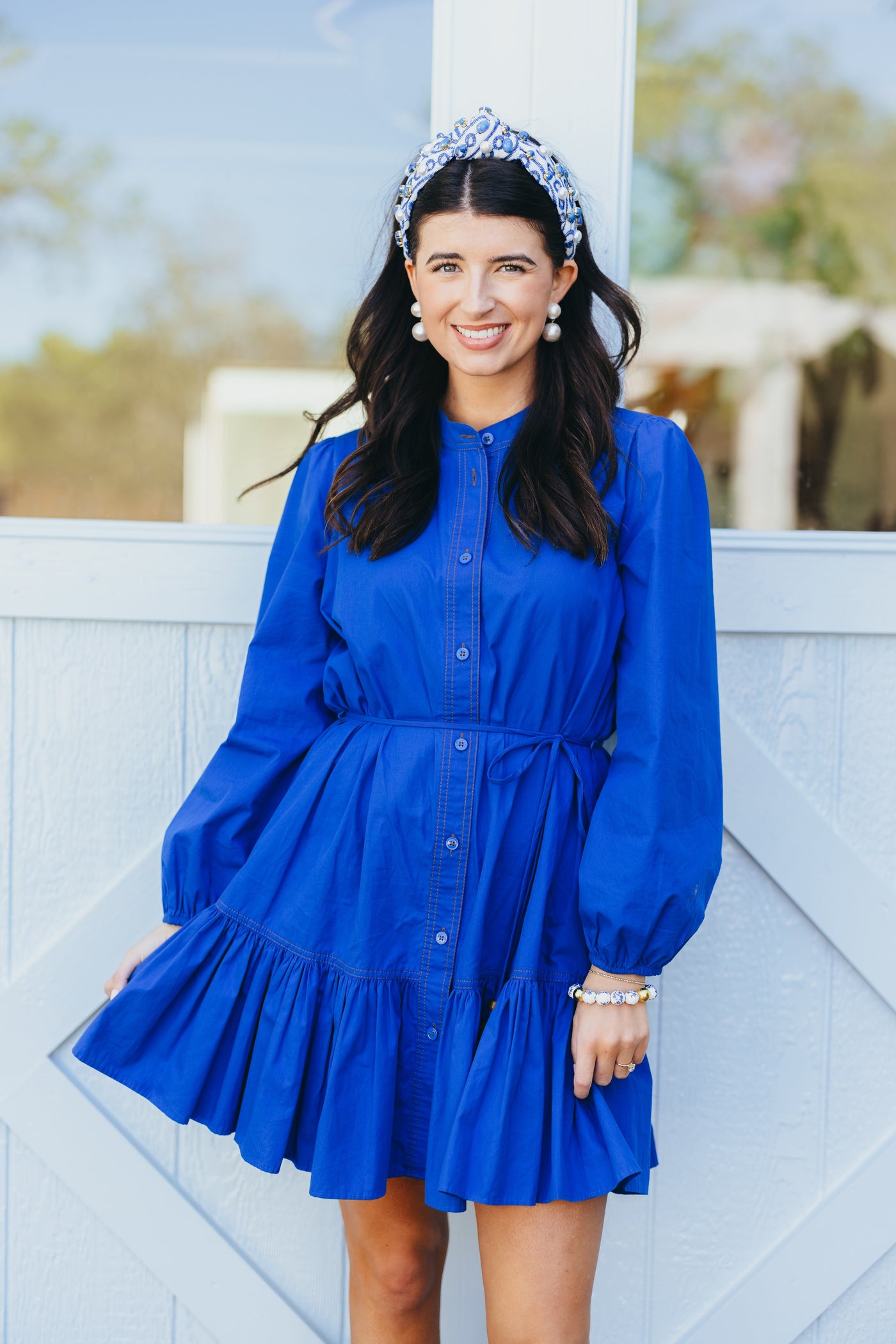 Adult Size Blue & White Mykonos Eyelet Headband