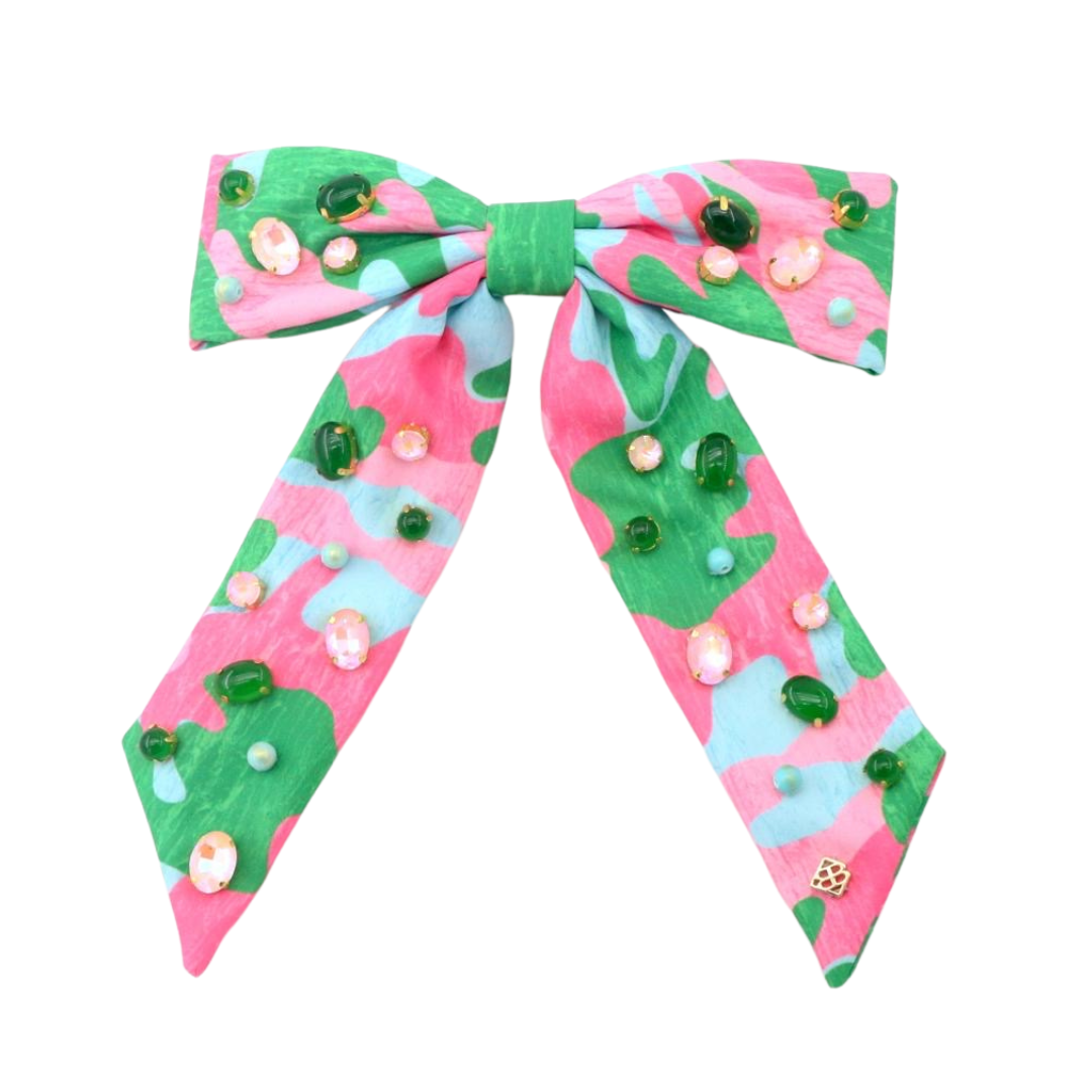 Pretty Country Pink, Green & Blue Bow Barrette