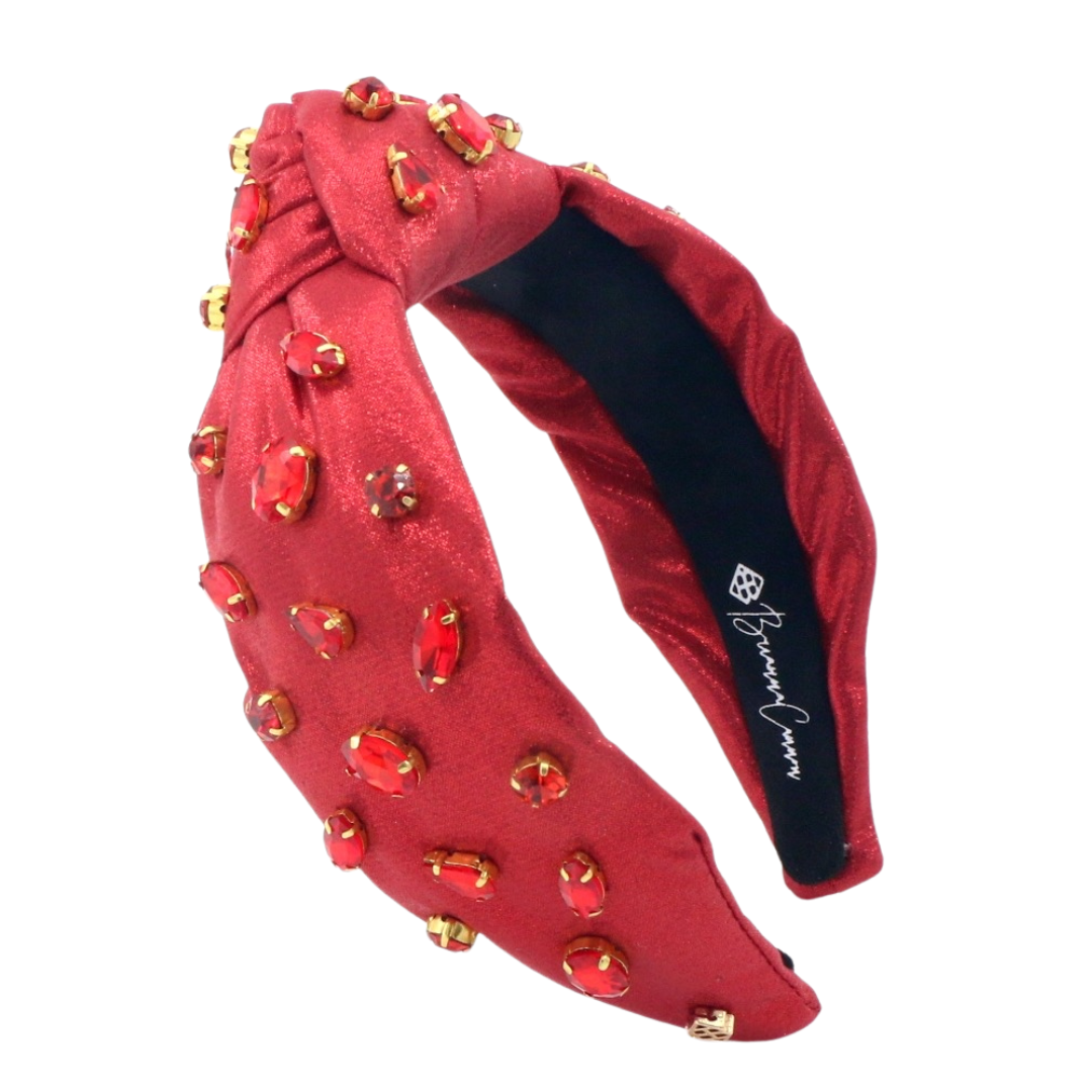 Adult Size Shimmer Headband with Hand-Sewn Crystals in Red