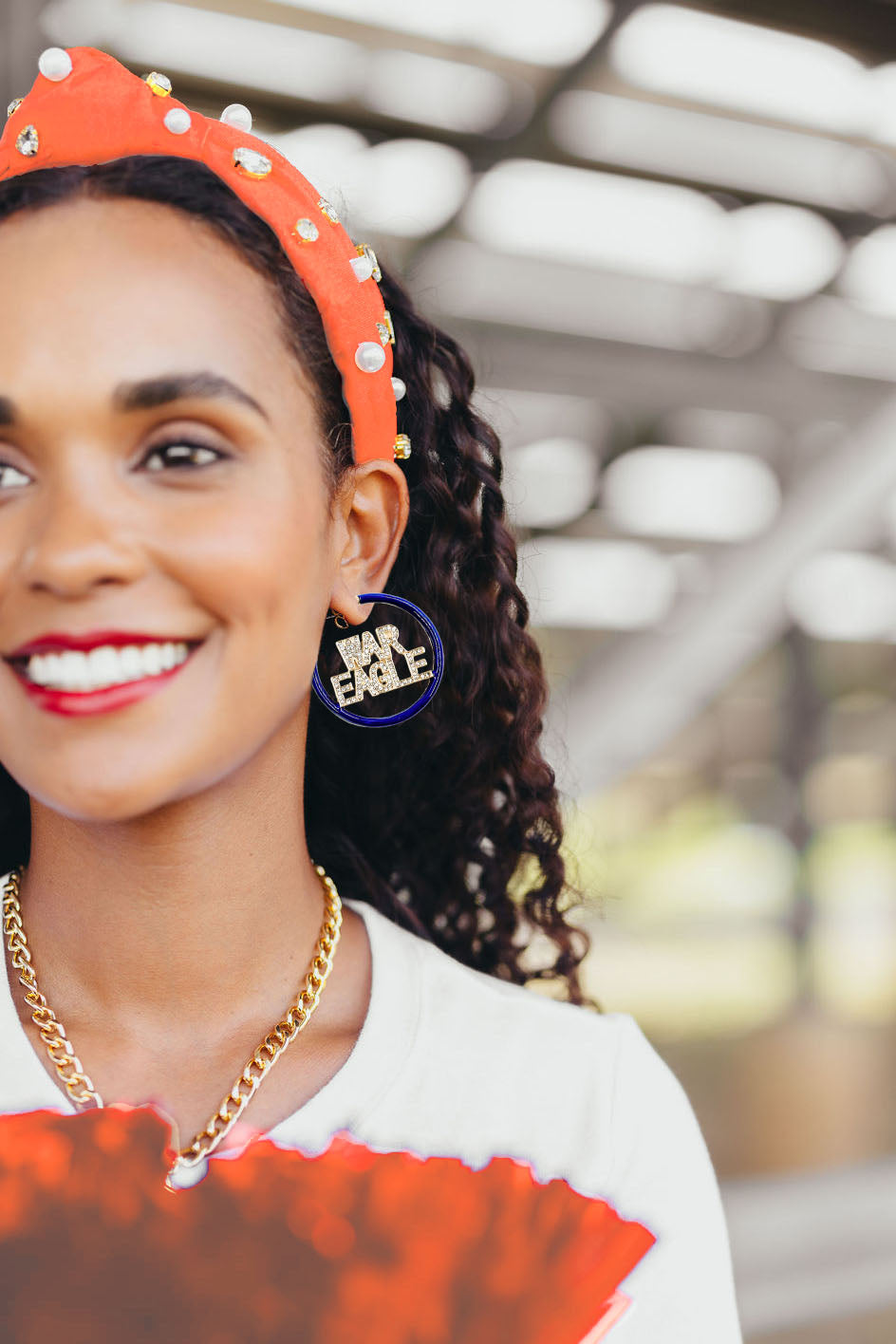 Auburn WAR EAGLE Navy Pavé Hoop Earrings