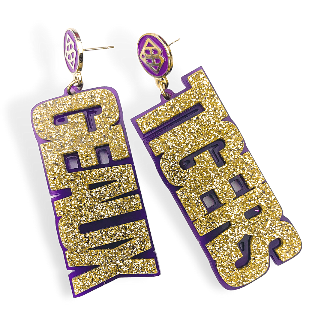 LSU Gold Glitter & Purple GEAUX TIGERS Earrings