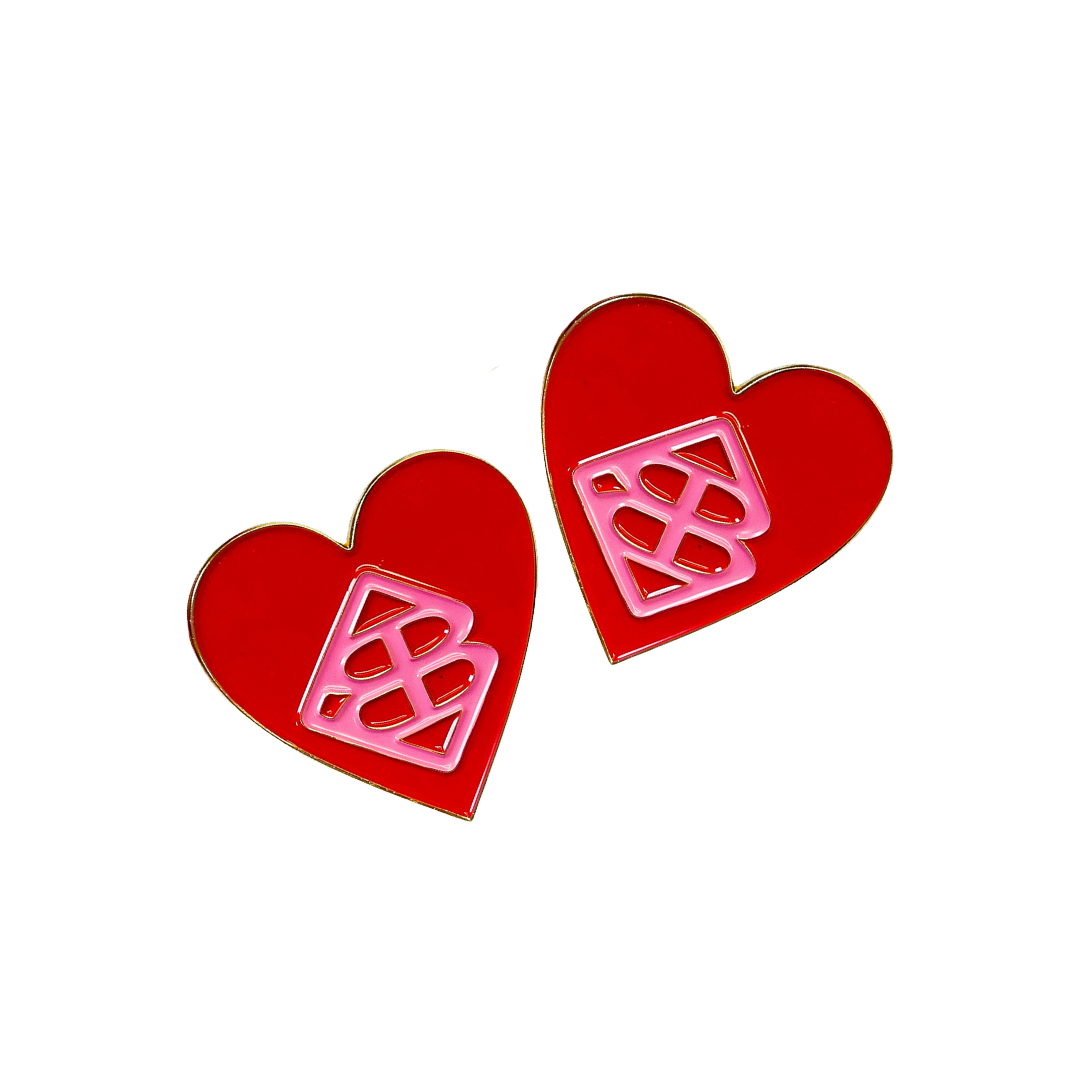 Red and Pink Logo Heart Large Studs